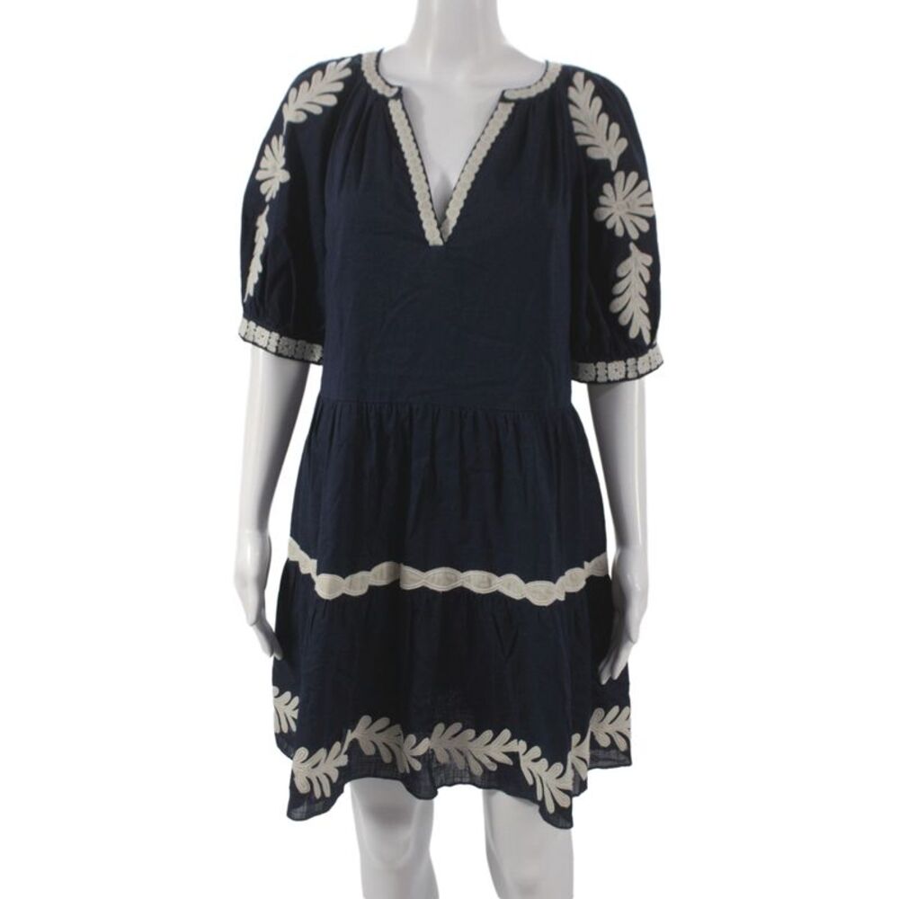 Velvet by Graham & Spencer Women Floral Cotton Mini Dress Blue V-Neck Size S